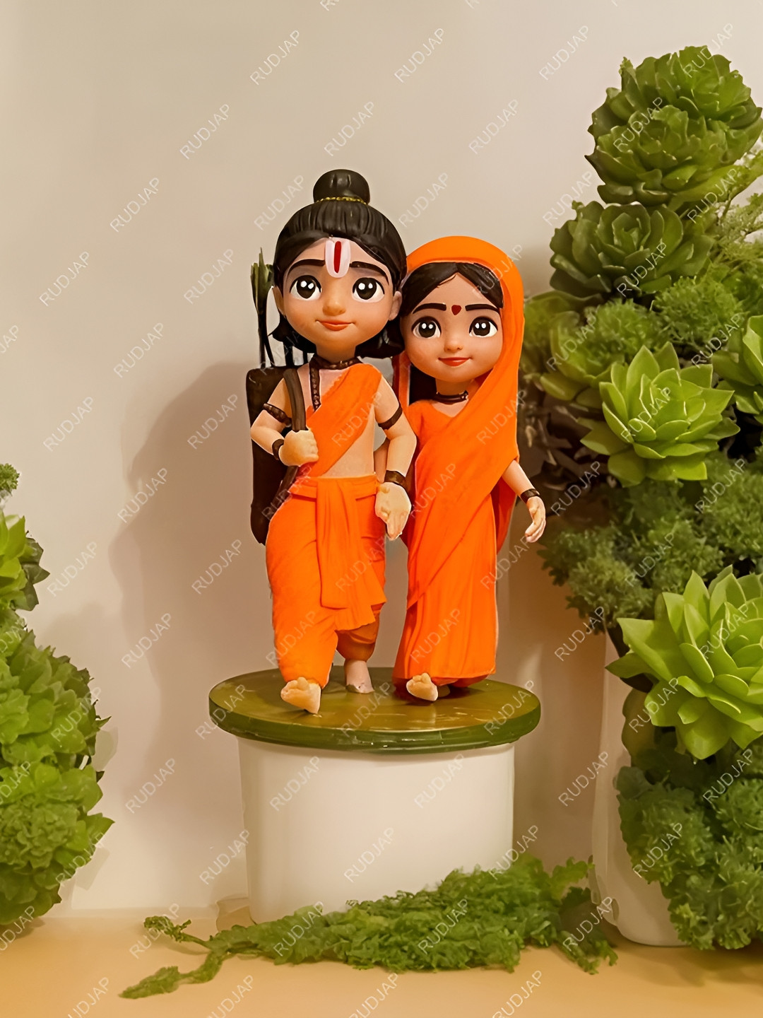 Rudjap Orange & Black Bal Sita Ram Religious Idol Resin Showpiece