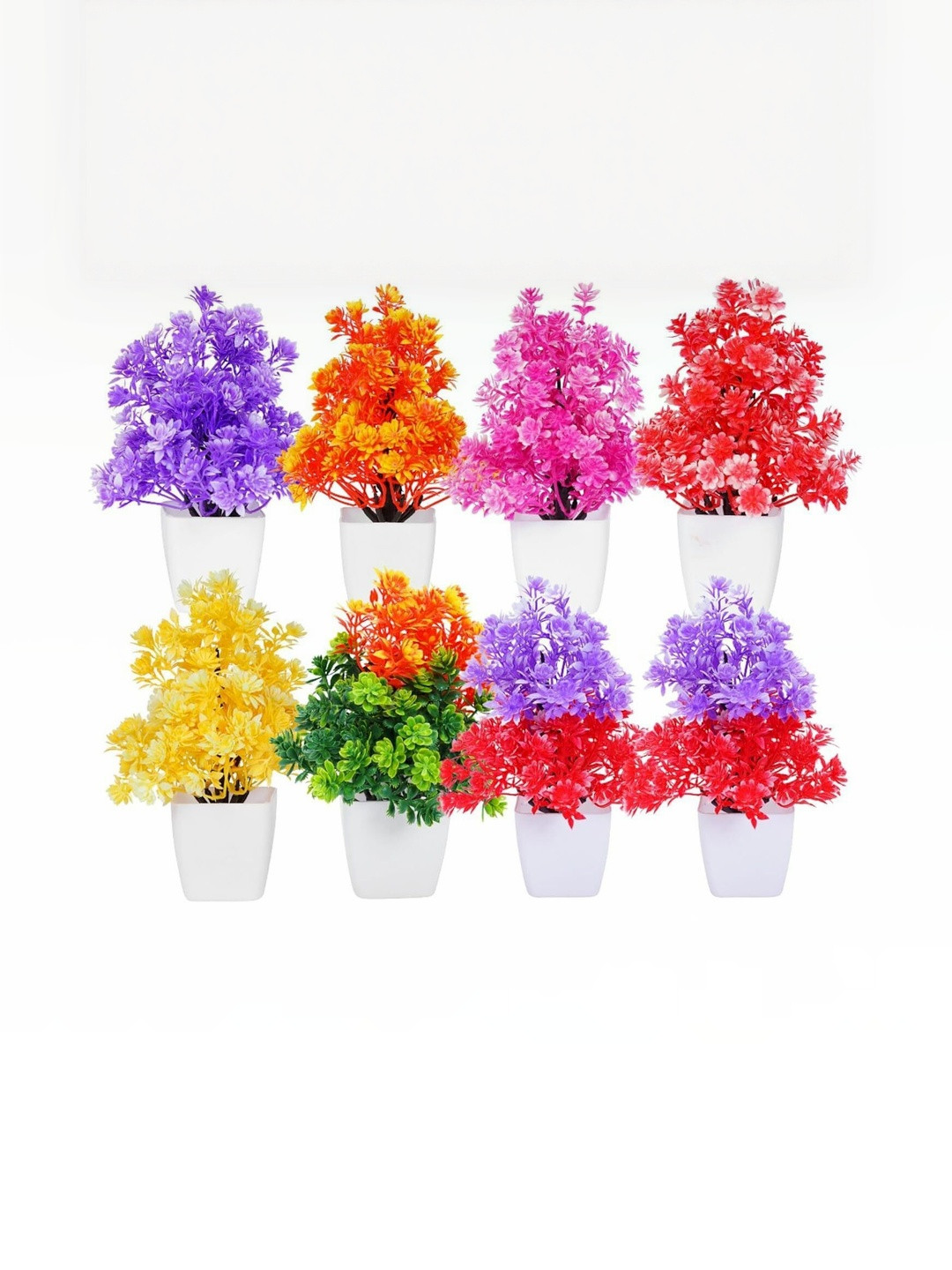 Dekorly Pink & Red 10 Pieces Artificial Flowers & Plants With Pot