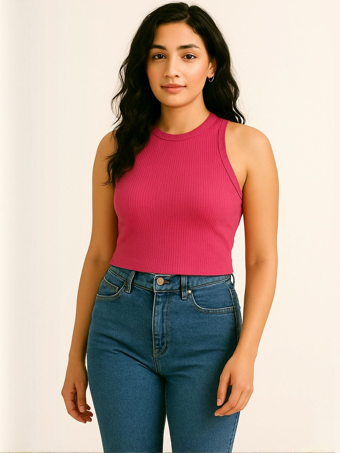 GLOWBERRY Pink Ribbed Crop Tank Top