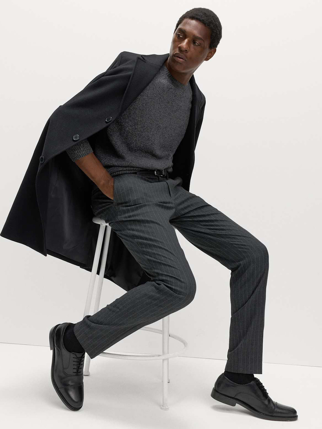 Marks & Spencer Men Slim Fit Mid-Rise Pinstripe Trousers