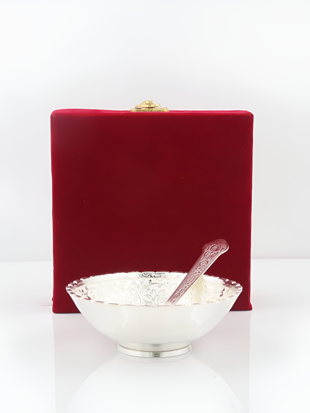 INTERNATIONAL GIFT Silver-Plated Textured Bowl With Spoon In Velvet Gift Box