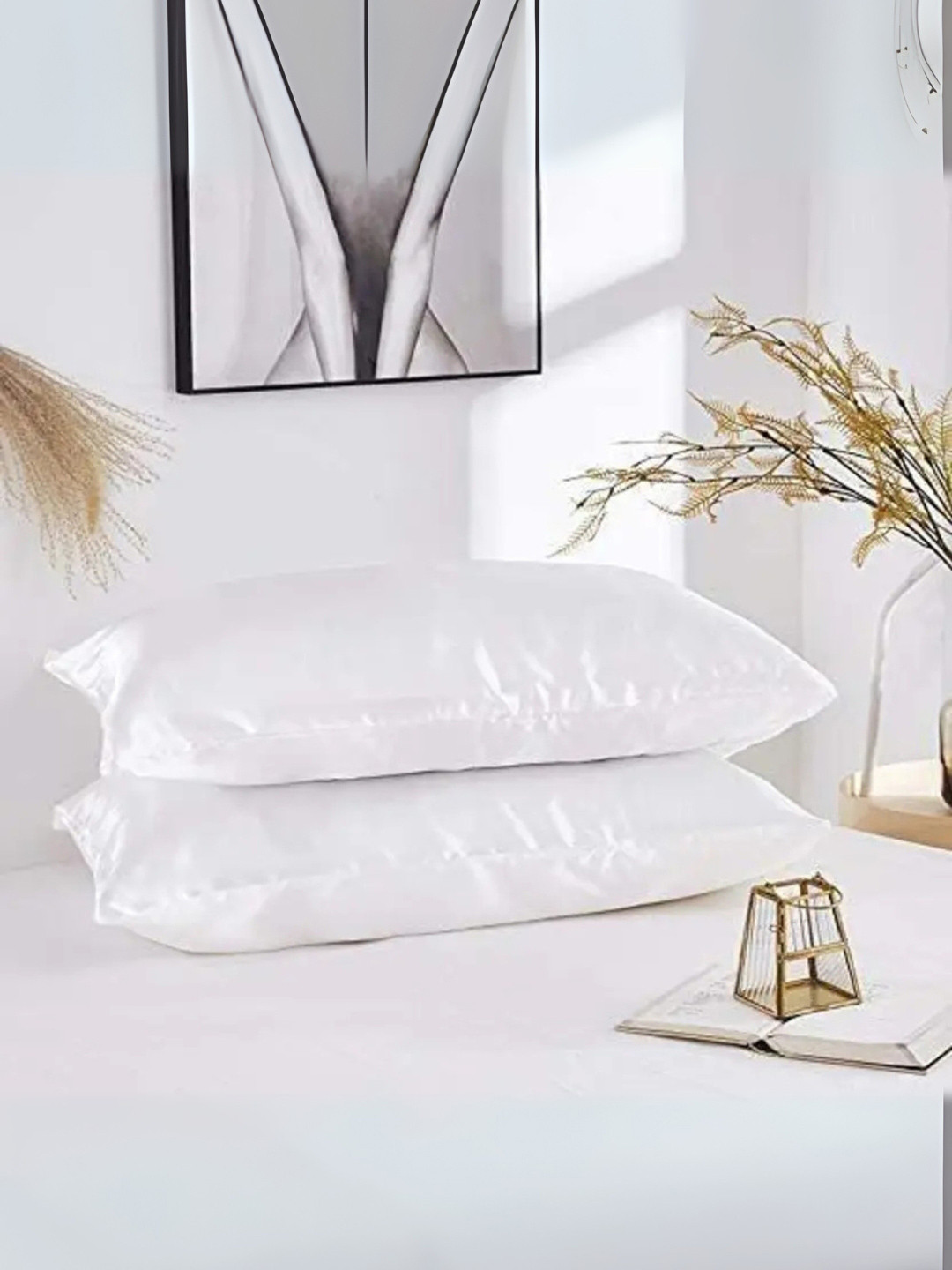 POORAK White 2 Pieces Satin Rectangle Pillow Covers