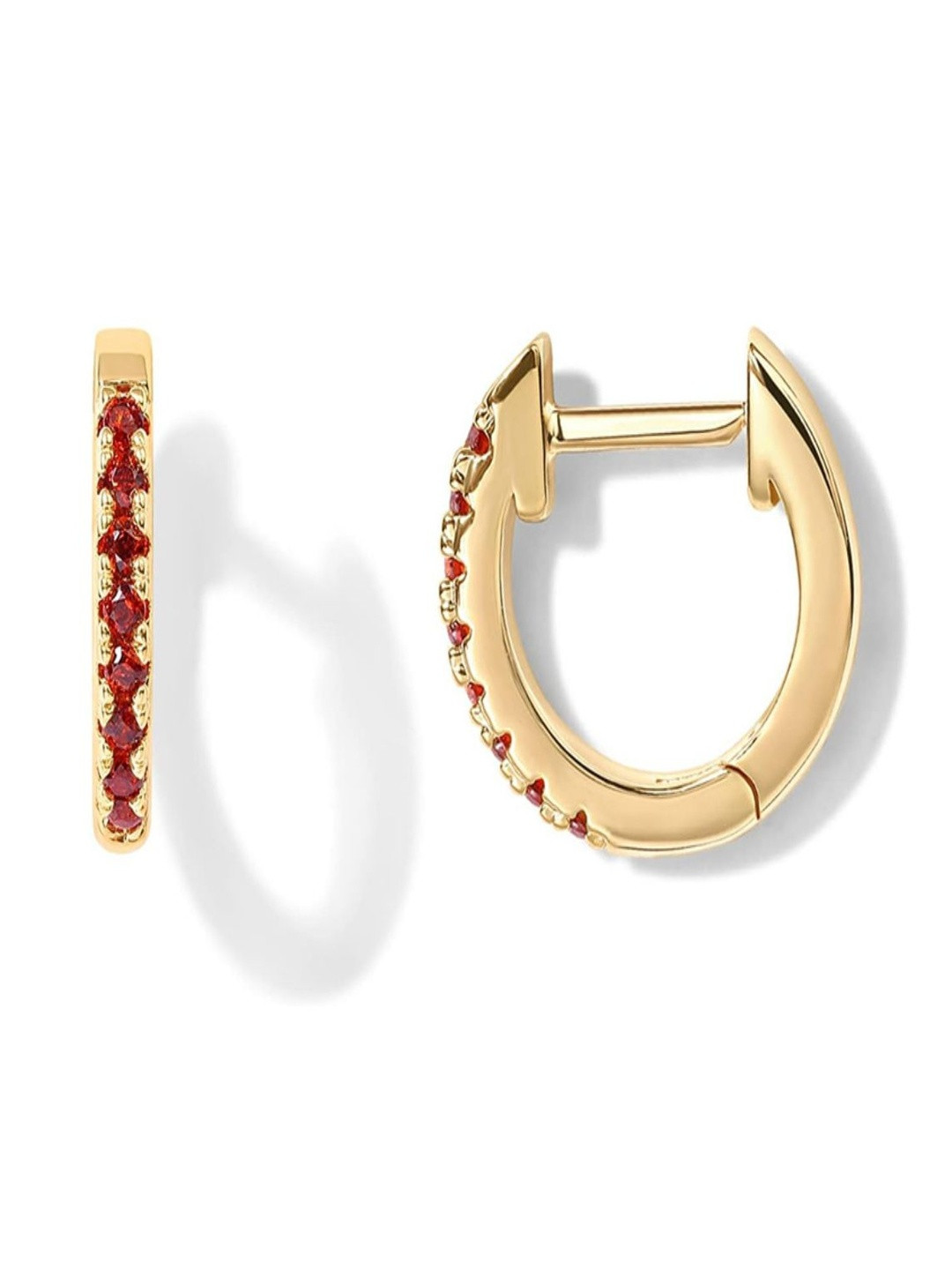 AQUASTREET 14K Gold Plated Anti-Tarnish Red Zircon Huggie And Stud Earring Set