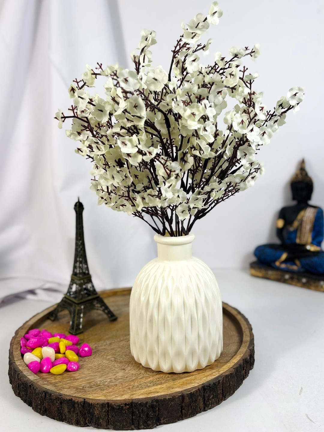 Dekorly Blue & White Artificial Flowers & Plants With Pot