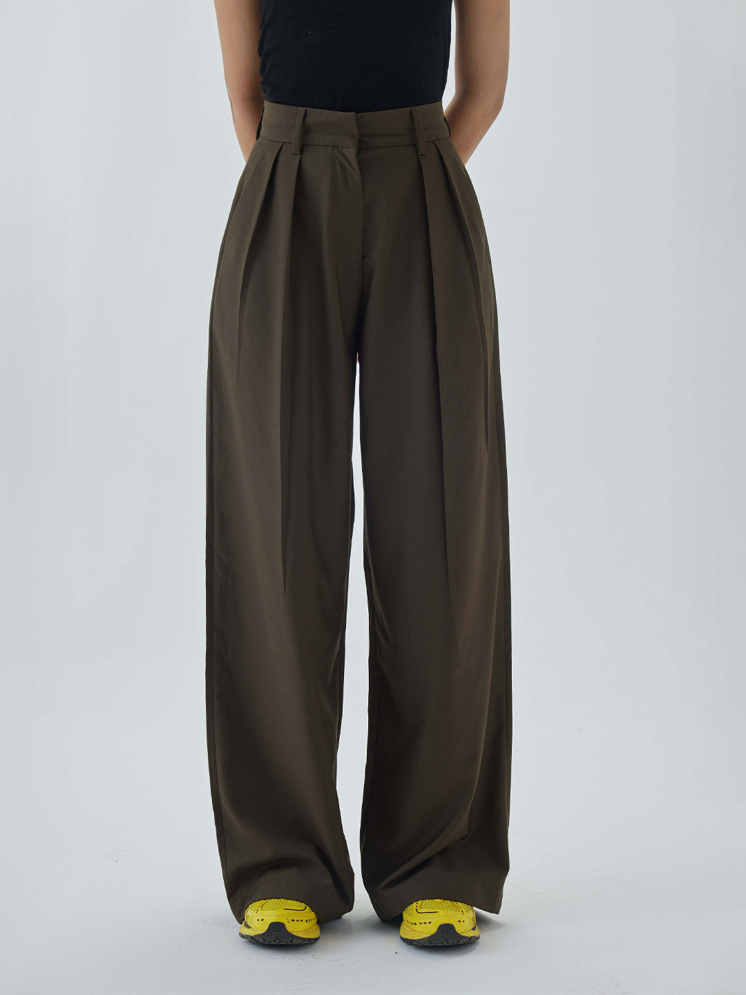 Shop Staple Women Olive Green High Waist Pleated Wide Leg Pant