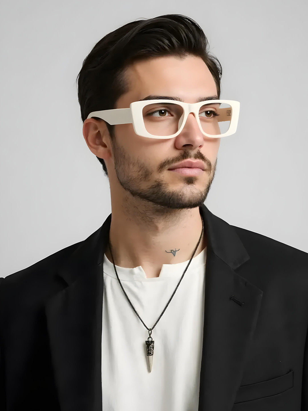 Ted Smith Unisex Cream Premium Acetate Full Rim Rectangle Frames