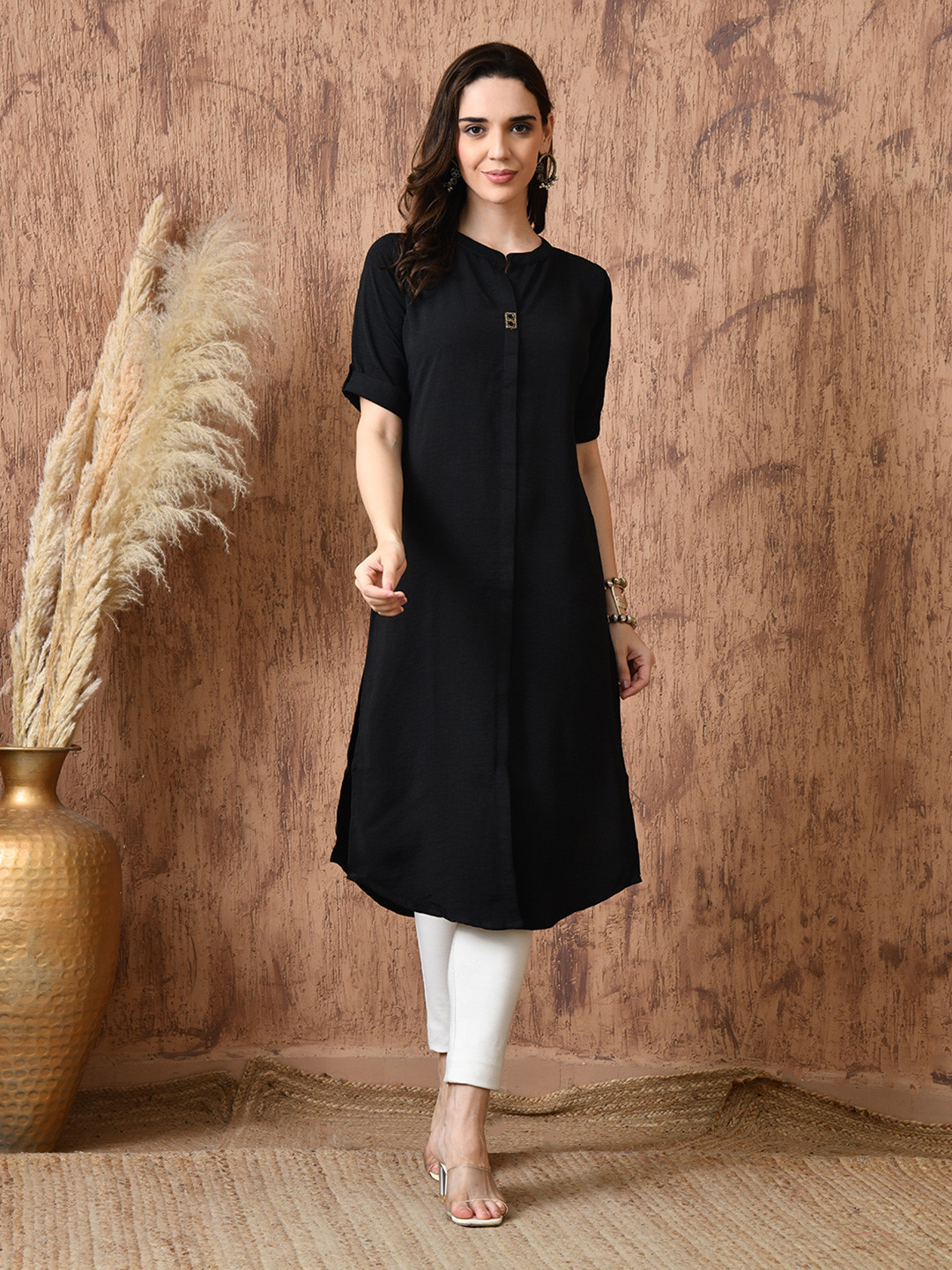 Nioni Mandarin Collar Crepe Kurta