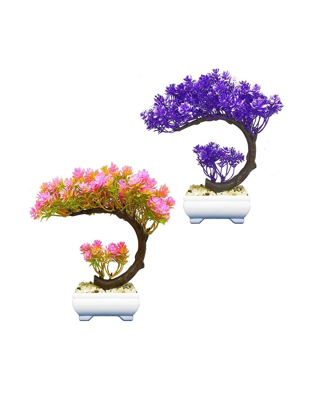 Dekorly Pink & Purple 2 Pieces Artificial Flowers & Plants With Pot