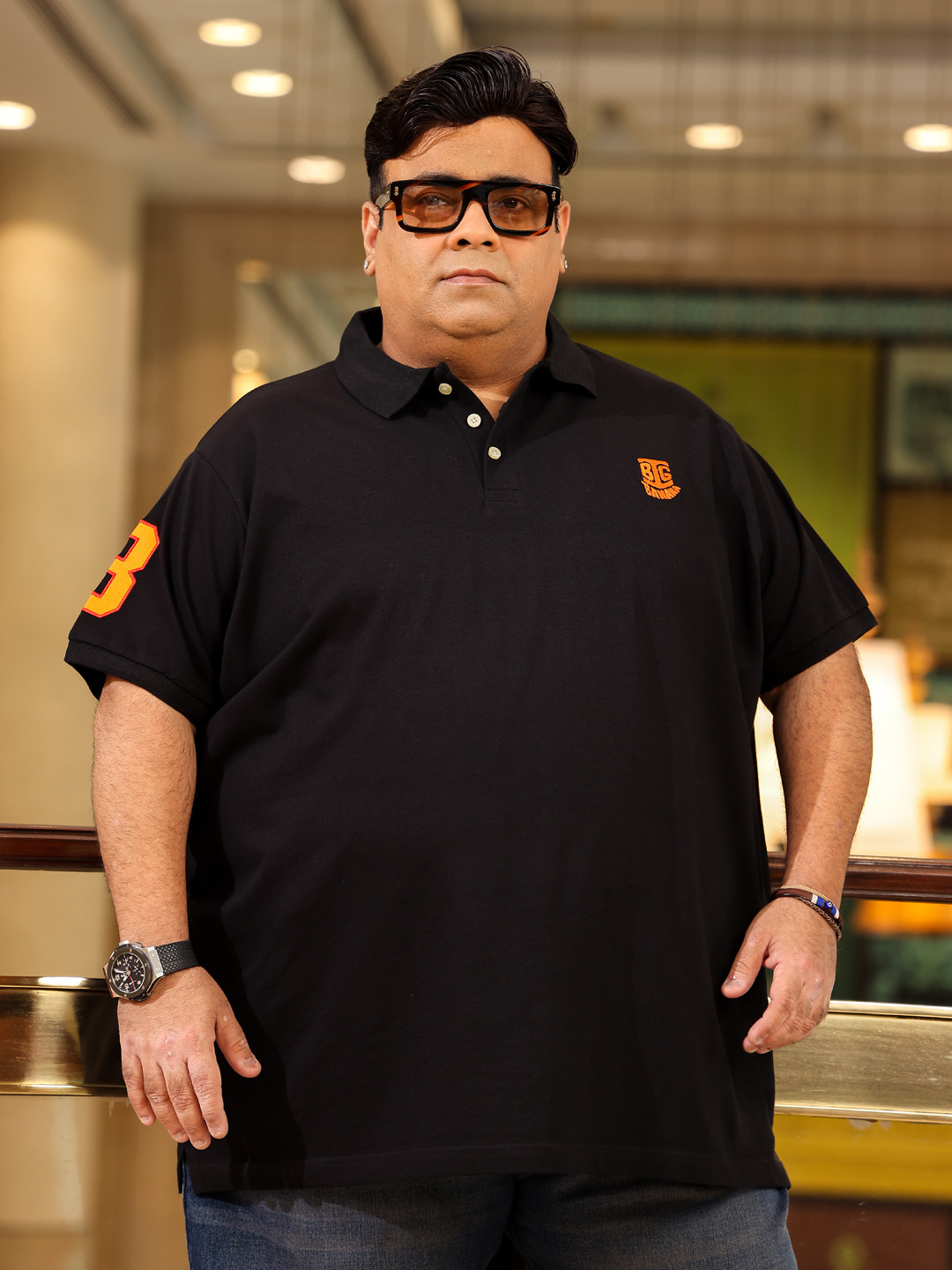 bigbanana Plus Size Men Black Solid Polo Collar Pure Cotton T-shirt