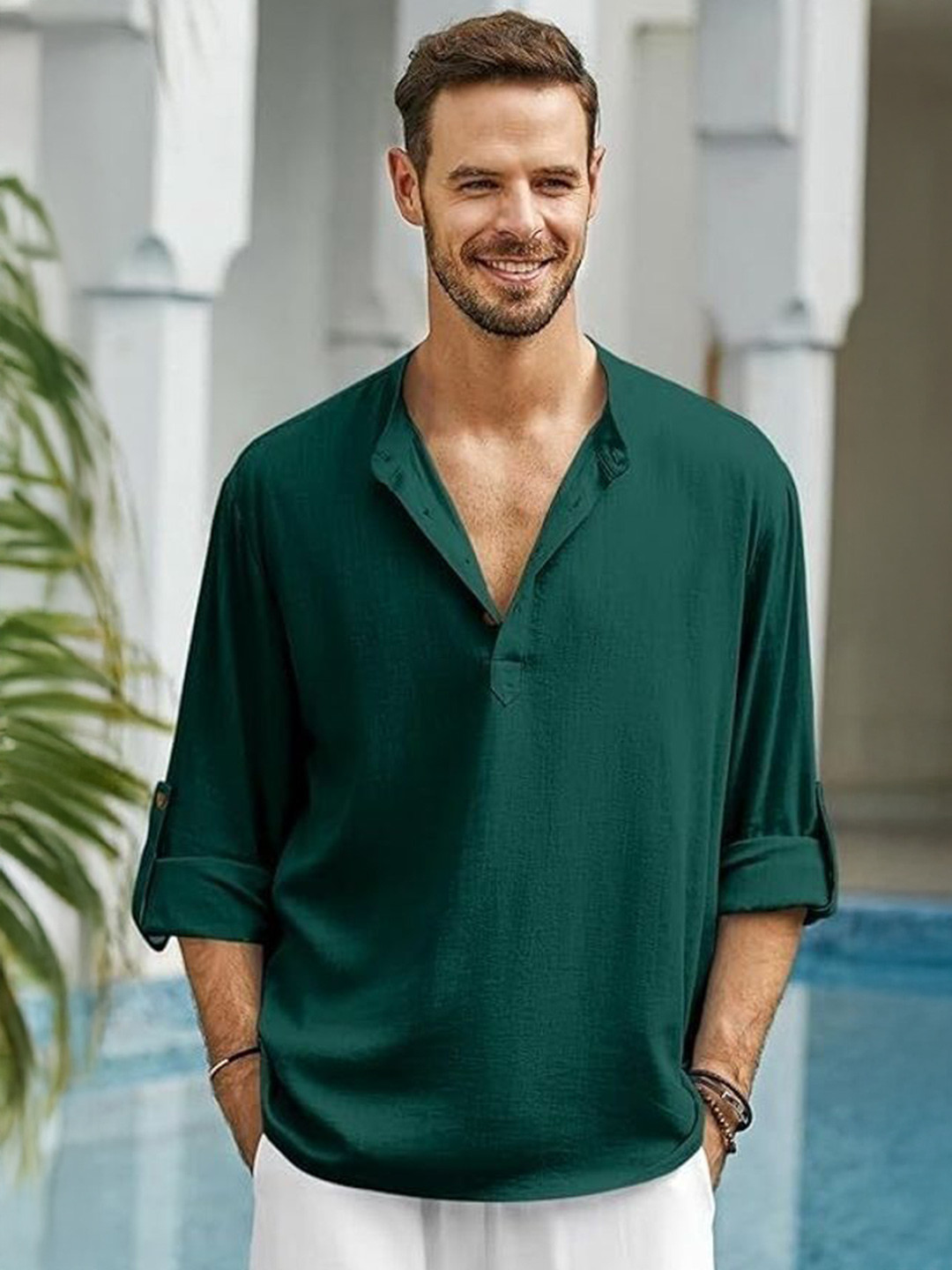 AMRIT TOP WEAR Men V-Neck Flared Sleeves Kurta