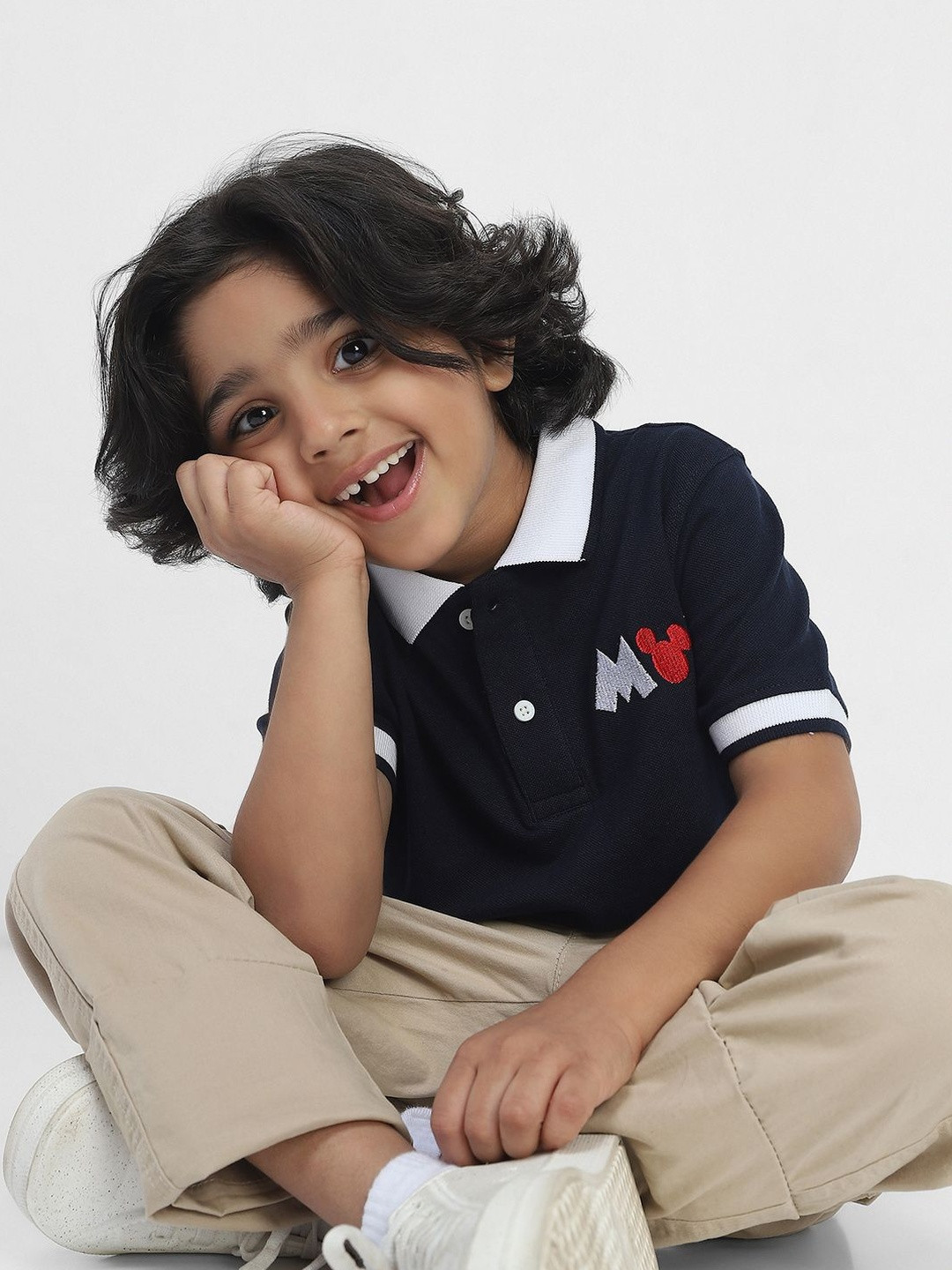 BONKIDS Boys Mickey Mouse Solid Polo Collar Cotton T-shirt