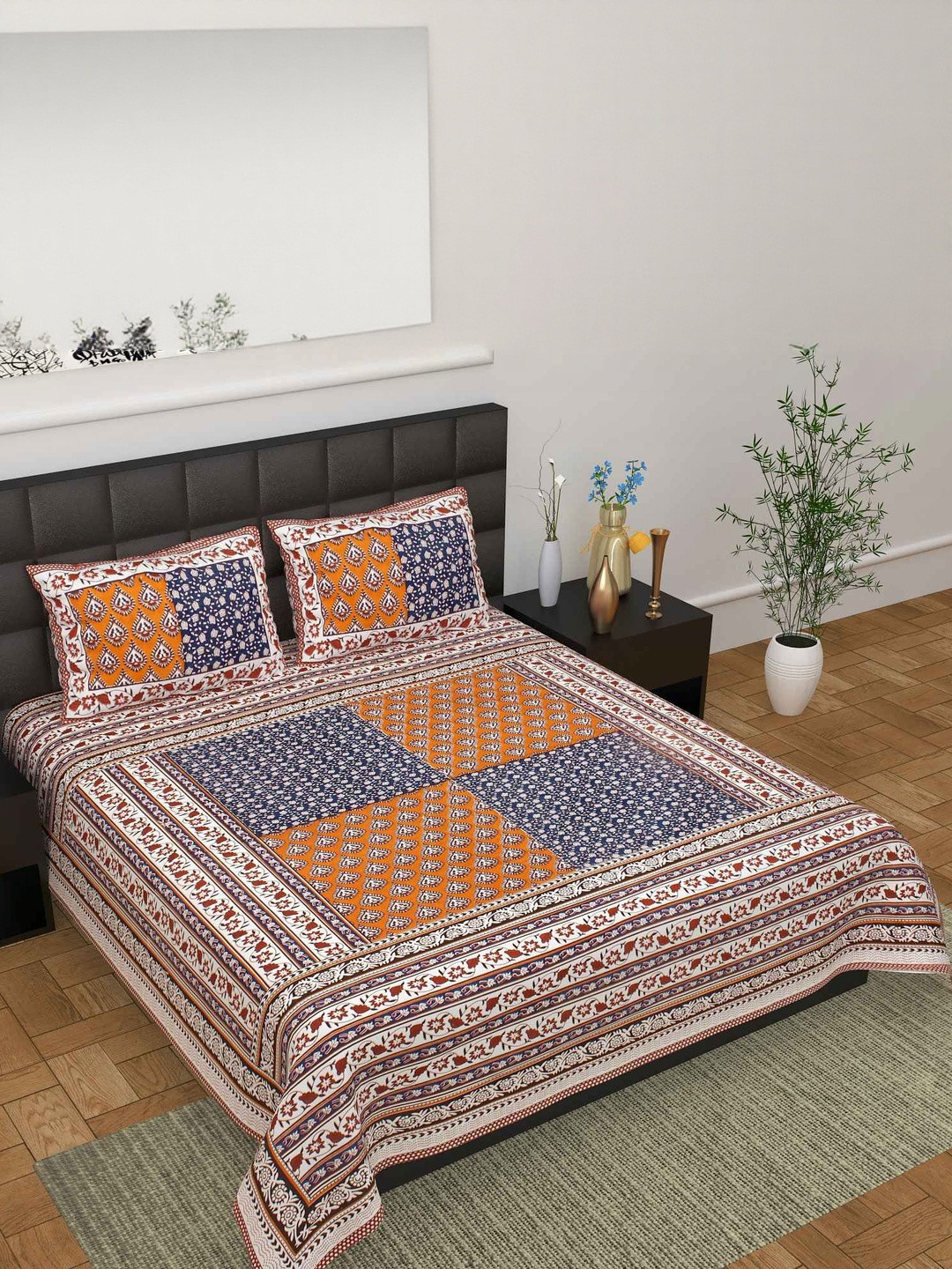 Salgia Blue Cotton Superfine King Bedsheets