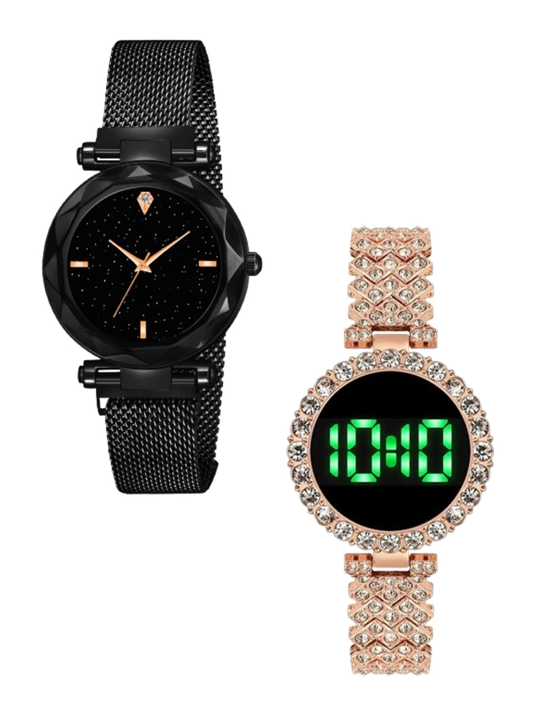 THE SHOPOHOLIC Girls Pack Of 2 Dial & Stainless Steel Straps Analogue Watch FOUR-B-TR