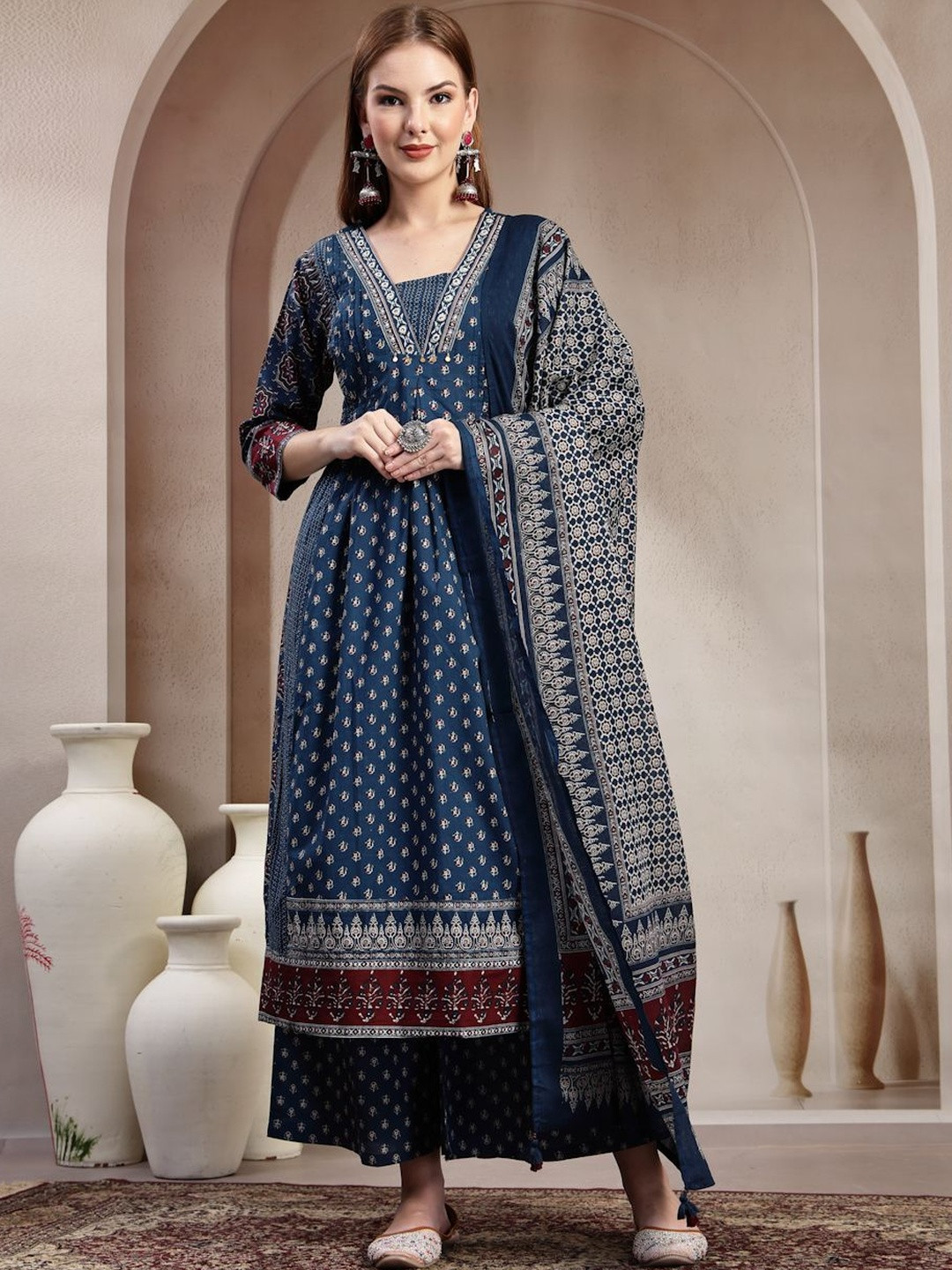 Shangri LA MS Designs Floral Printed V-Neck Pure Cotton Kurta With Palazzos