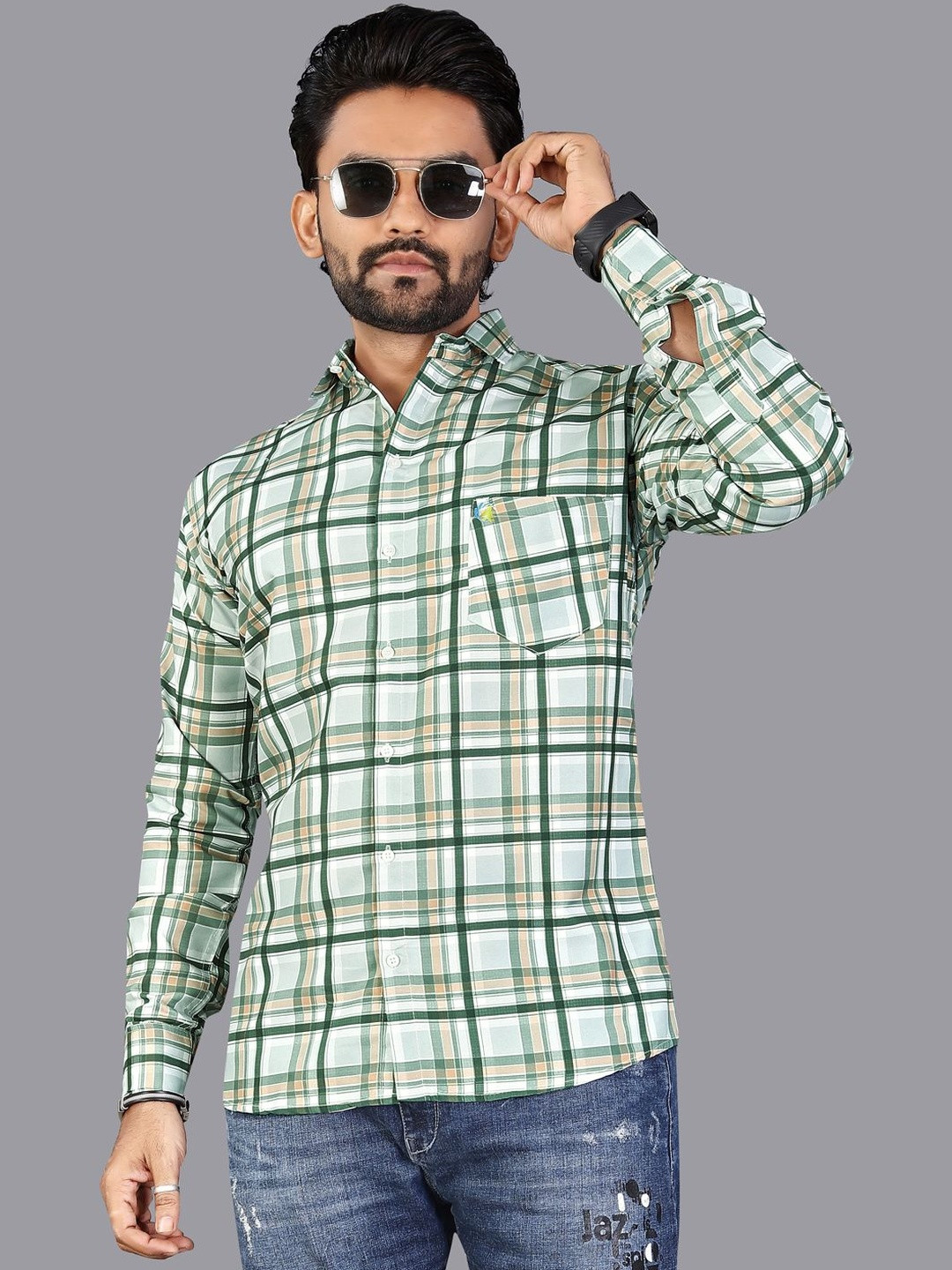 Cotton Men Printed Slim Fit Spread Collar Cotton Casual Shirt