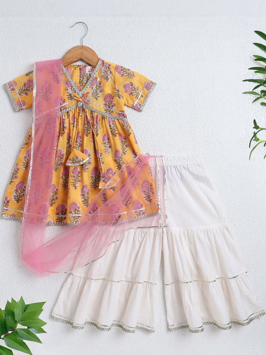 The Magic Wand Girls Empire Pure Cotton Kurta with Sharara & Dupatta