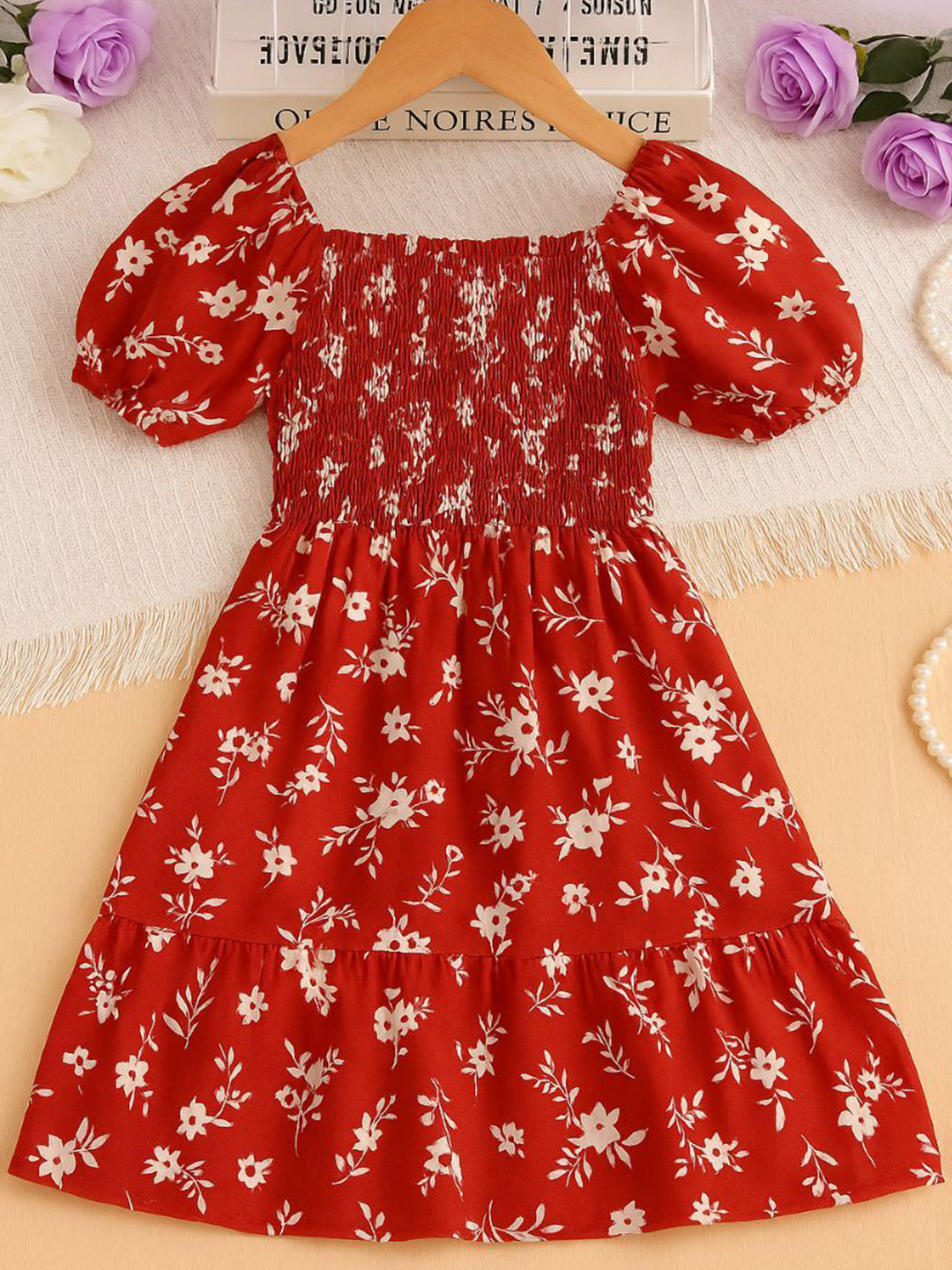 DANFORTH Girls Floral Printed Cotton Fit & Flare Midi Dress