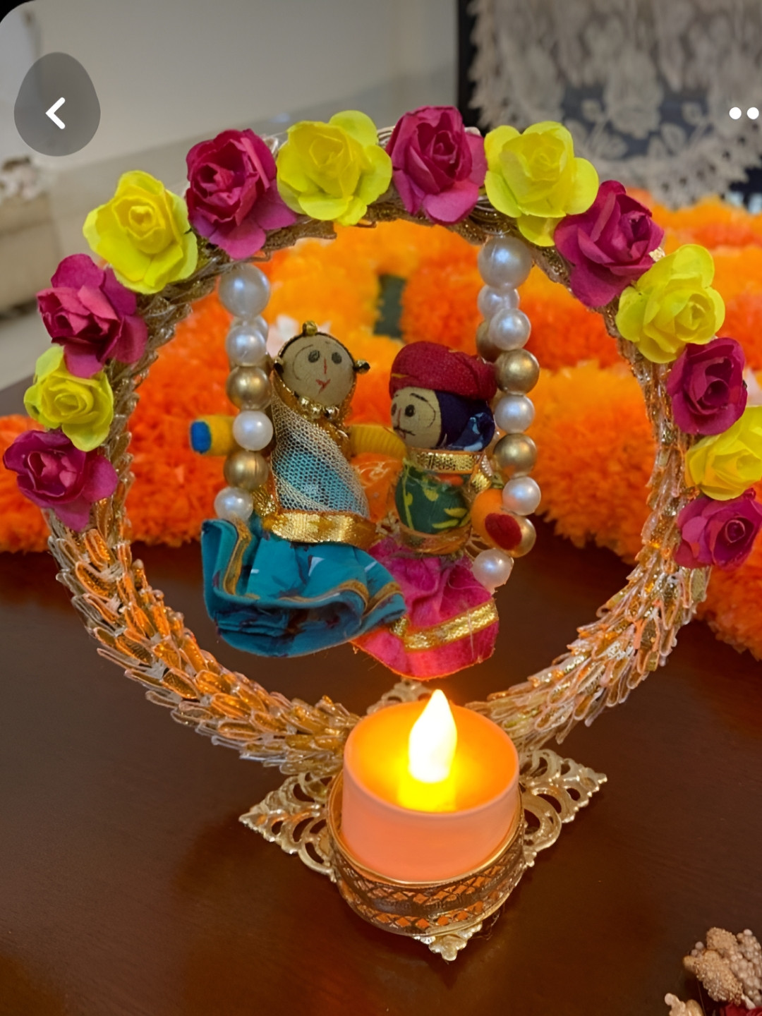 Sellplus Yellow & Pink Lace Chudi With Puppet Jhula T-Light Holder