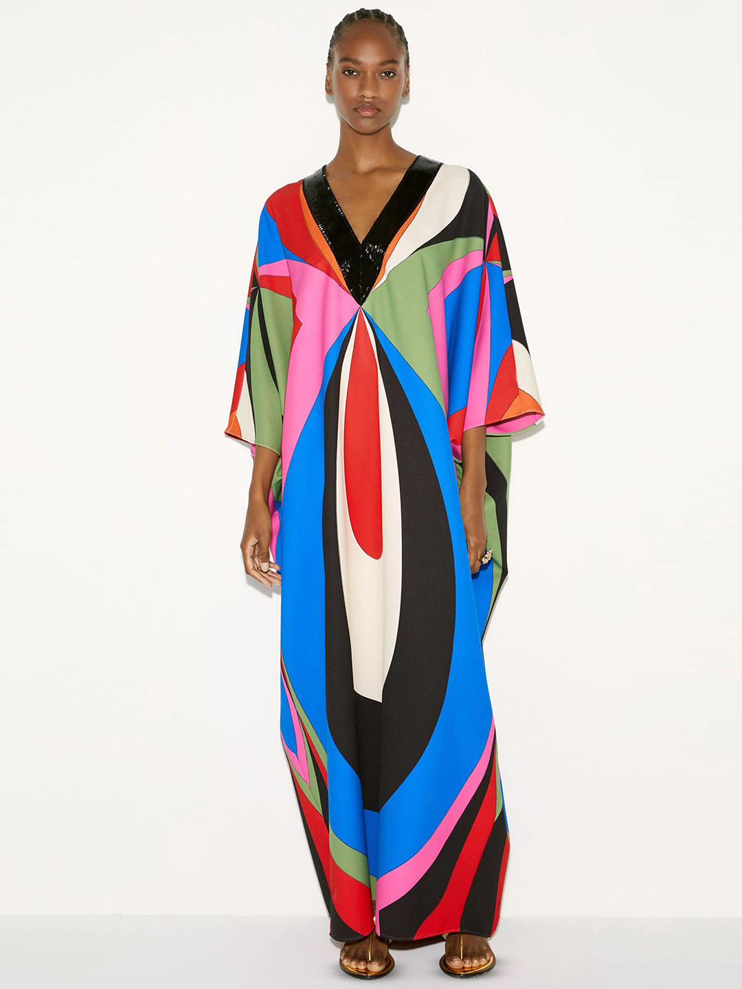 ROMONIA Women Print Batwing Sleeve Kaftan Maxi Dress