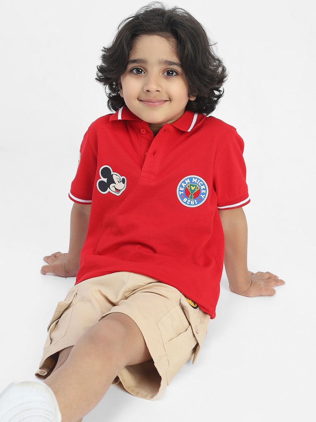 BONKIDS Boys Mickey Mouse Graphic Printed Polo Collar Cotton T-shirt