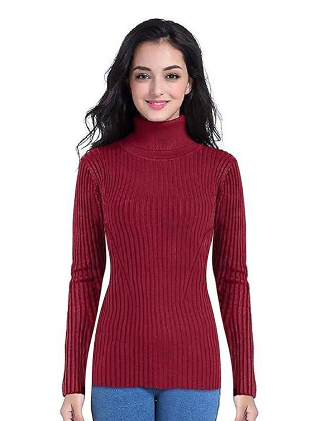 HR FASHION Women Ribbed Turtle Neck Sweatshirt