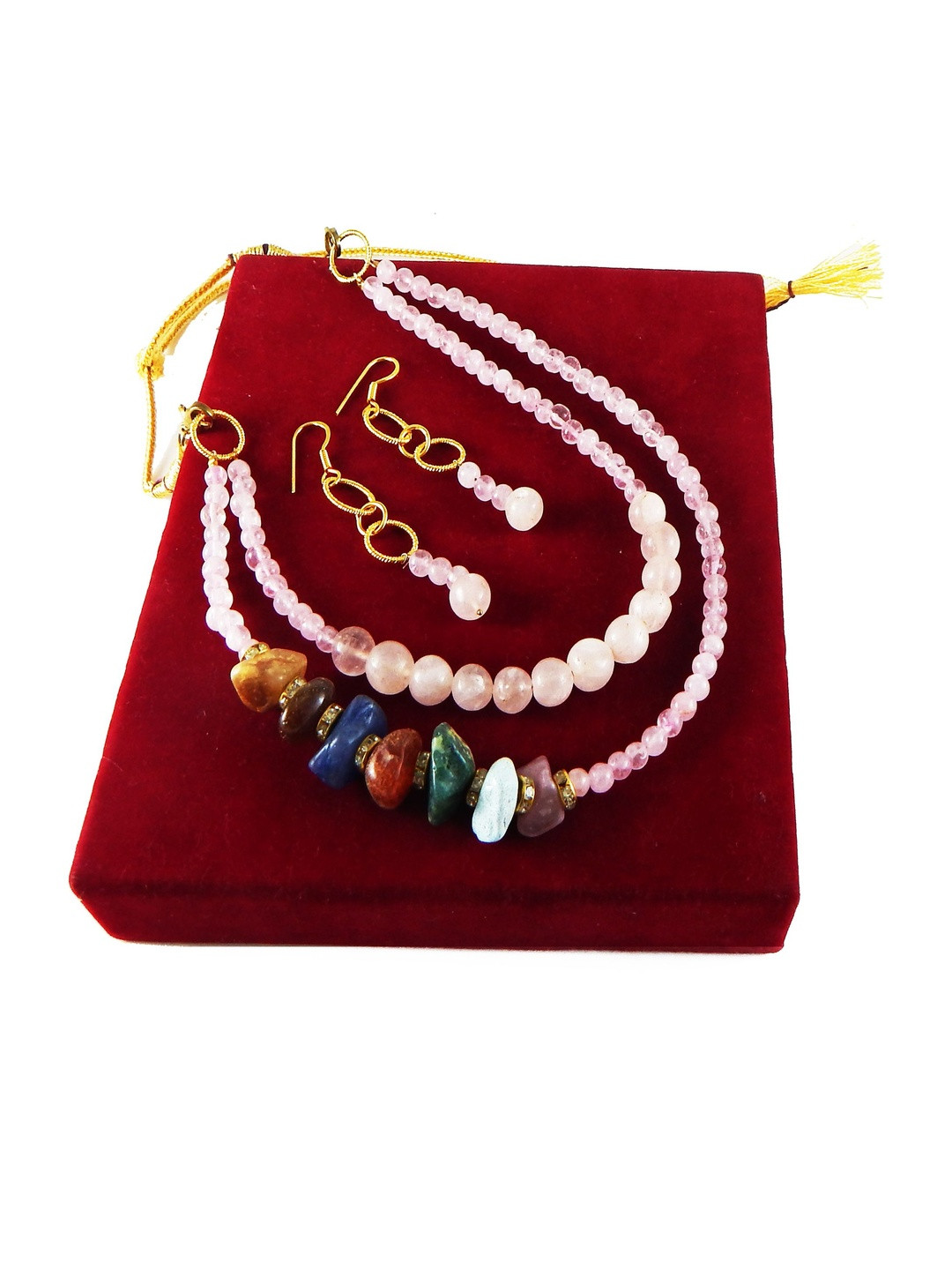Jaya Vision Jewelry Women Gemstone Rose Quartz Layered Jewellery Set
