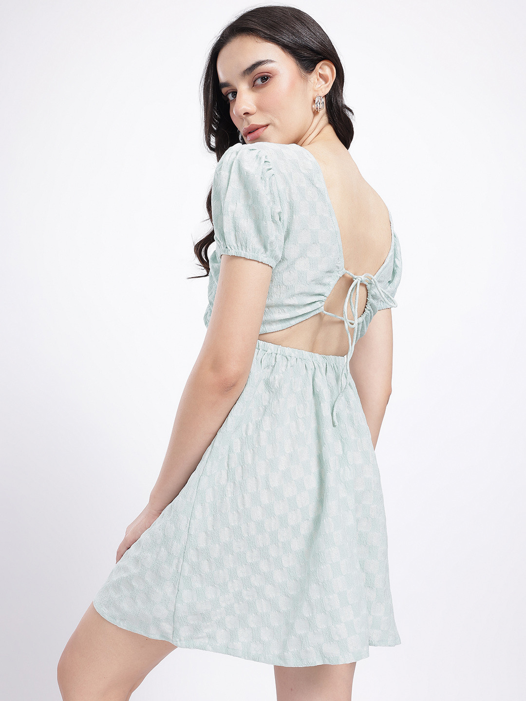 glitchez Geometric Pattern Round Neck Fit And Flare Dress