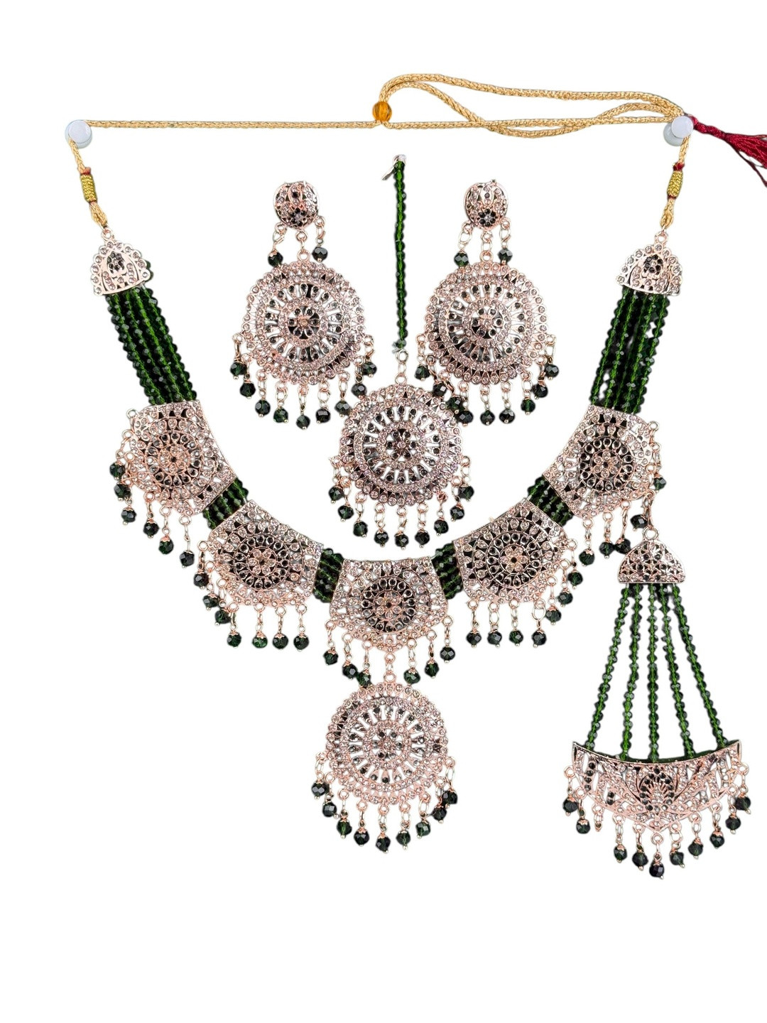 shreeji jewels Stones Studded & Beaded Filigree Jewellery Set
