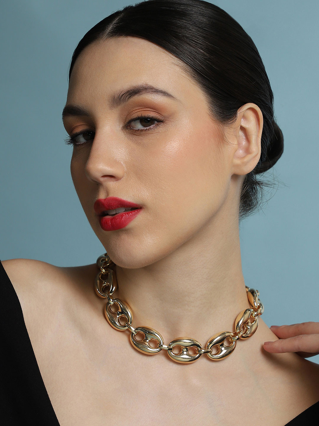 SOHI Gold-Plated The Chunky Coffee-Bean Chain Necklace