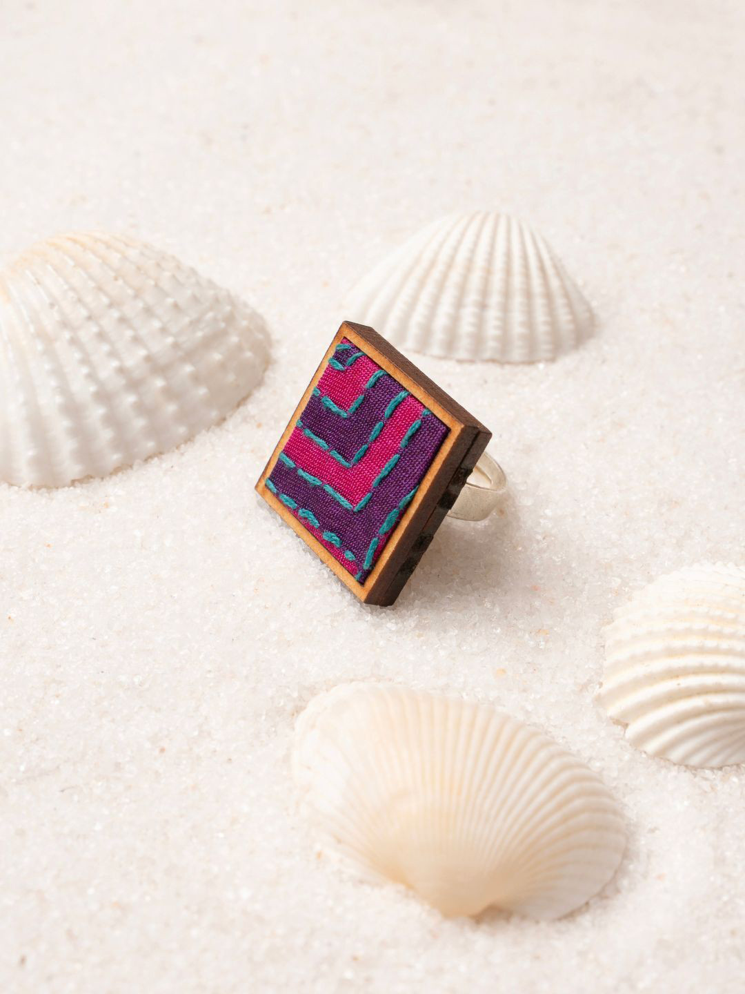 WHE Square Shape Wooden Adjustable Finger Ring