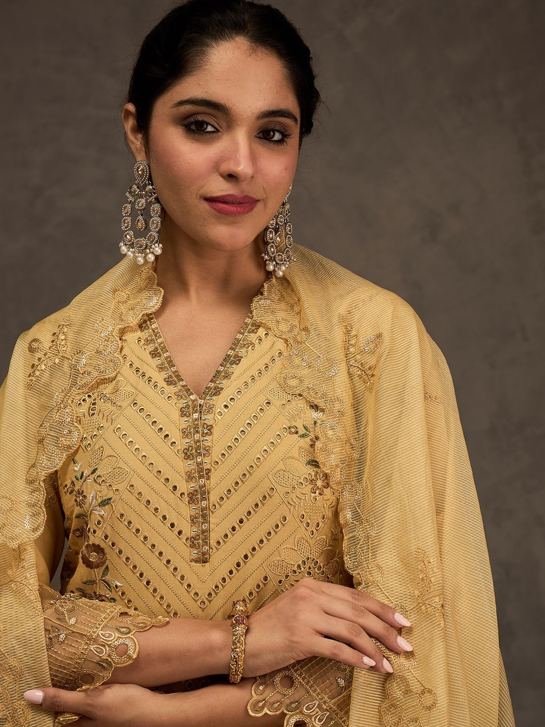 Indo Era Women Ethnic Motifs Embroidered Cotton Kurta with Trousers & Dupatta