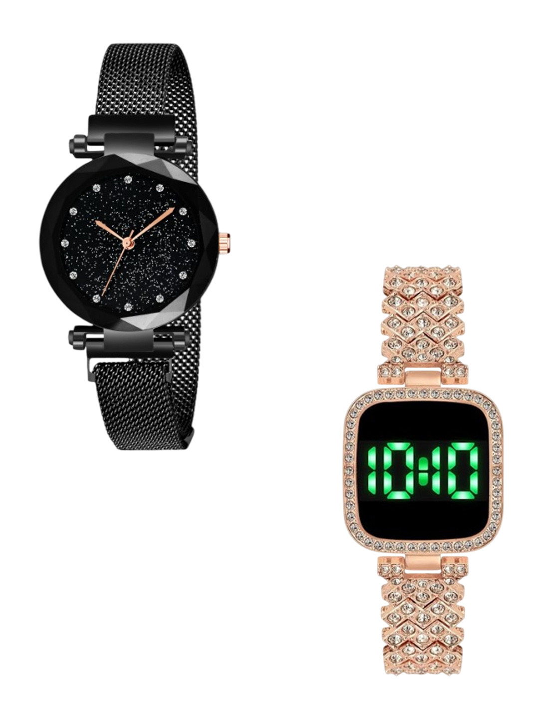 THE SHOPOHOLIC Women Set of 2 Stainless Steel Bracelet Style Straps Analogue Watch B12-TS