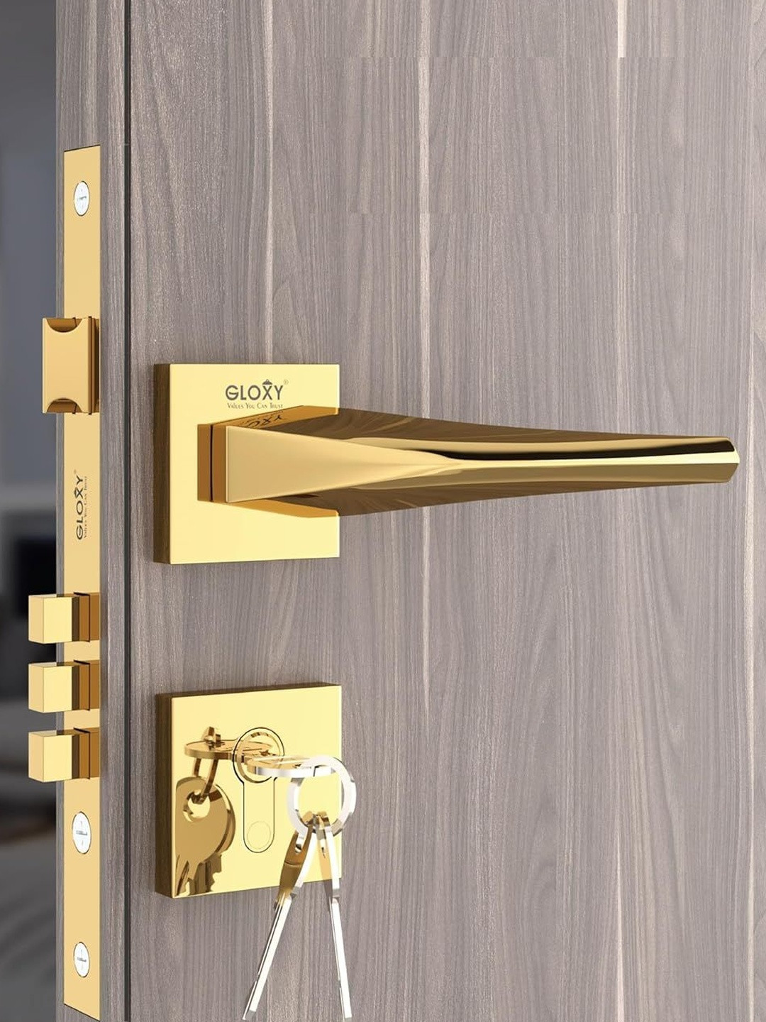 GLOXY Stainless Steel Zinc Door Lock Set with 3 Brass Keys