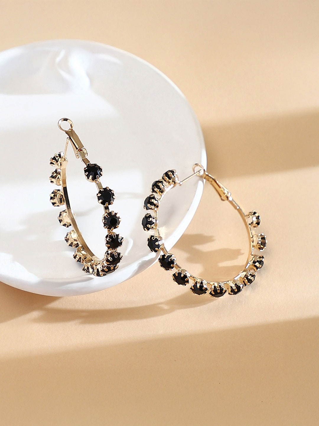 SOHI Gold-Plated The All-Over-Stud Artificial Stones Circular Shaped Hoop Earrings