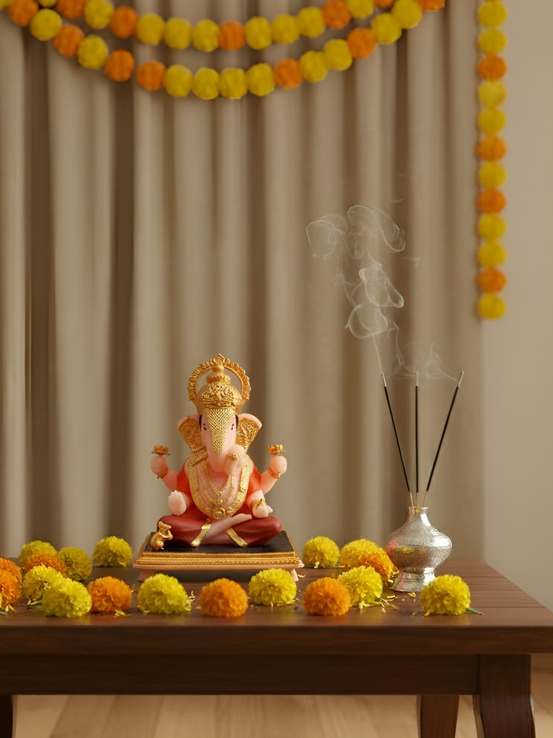 Rudjap Pink Dagdusheth Ganpati Religious Resin Idol Showpiece