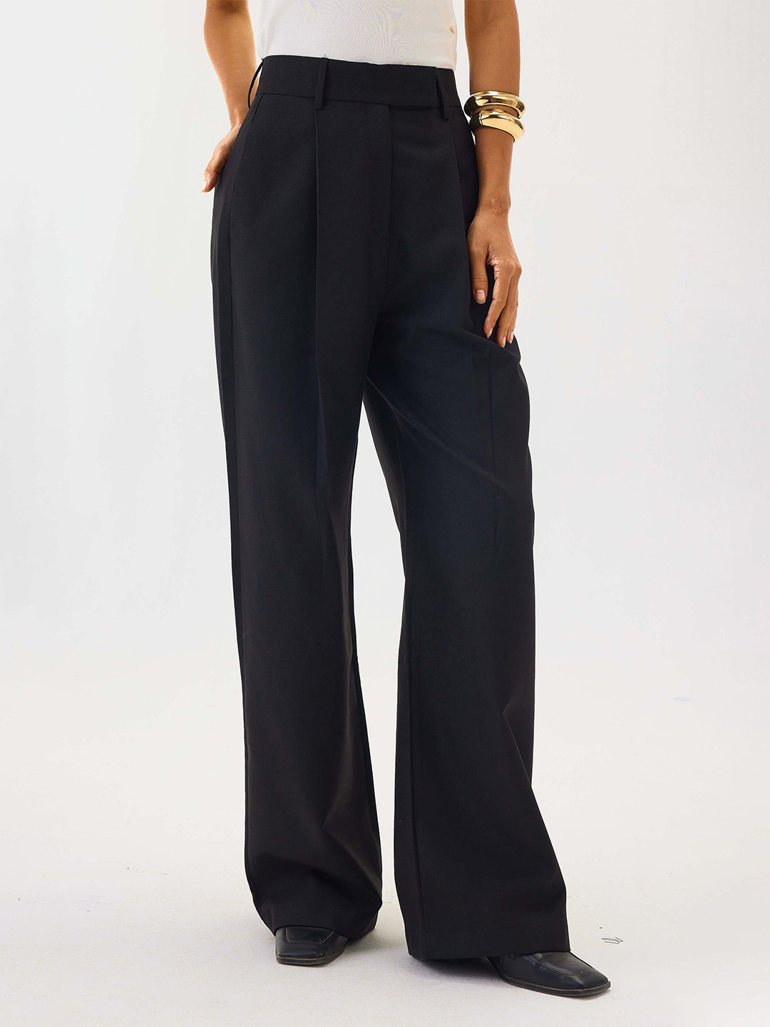 Shop Staple Women Black High Waist Pleated Trousers