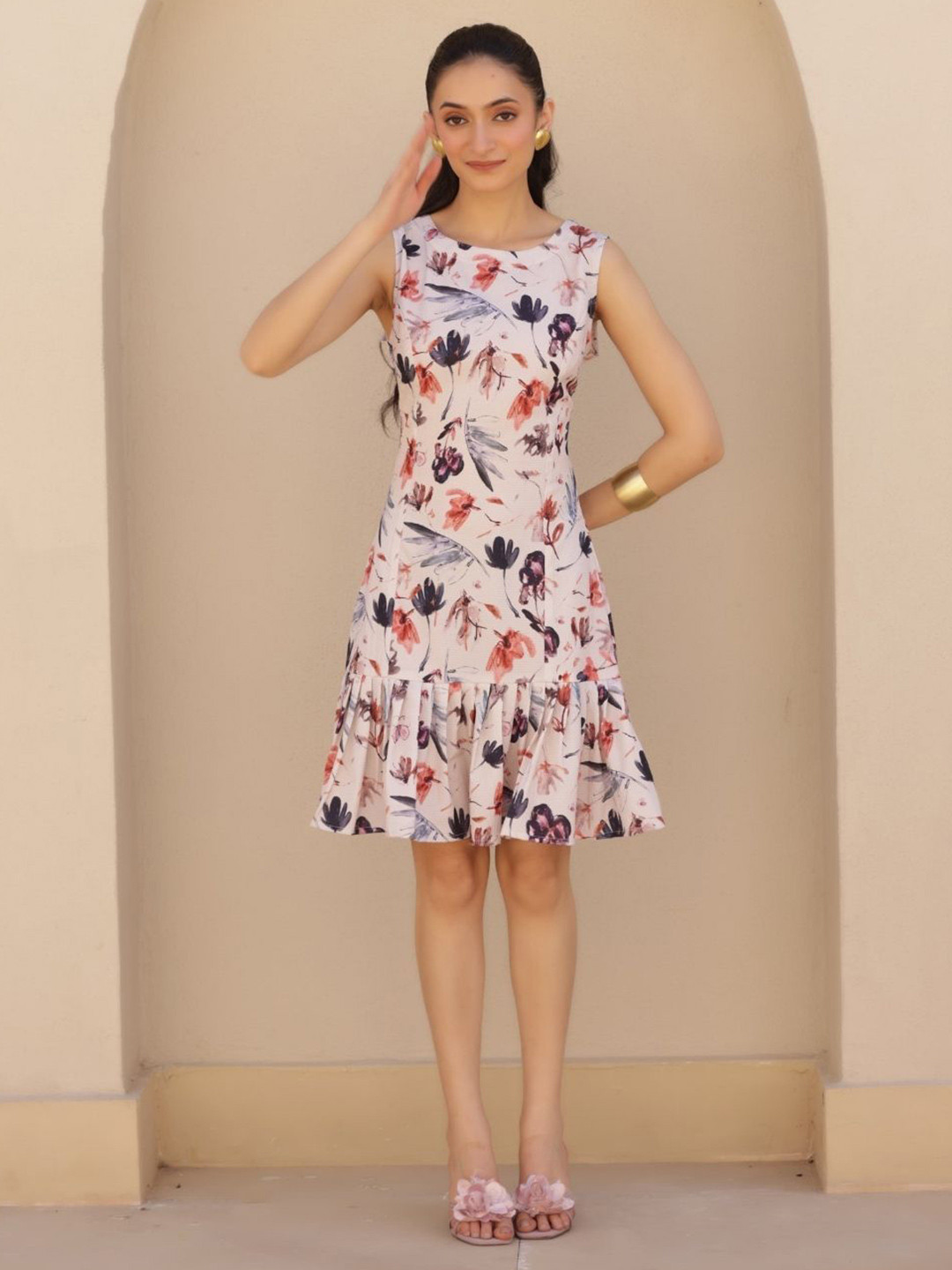 Tasya India SALENE Women Floral Print Ruffled Fit & Flare Dress