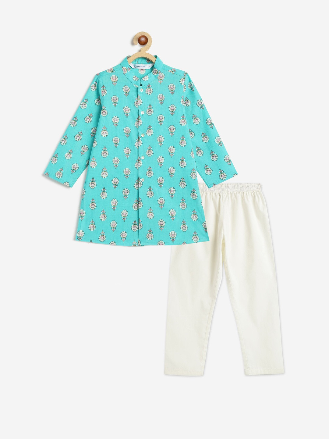 Campana Boys Floral Printed Pure Cotton Kurta With Pyjamas