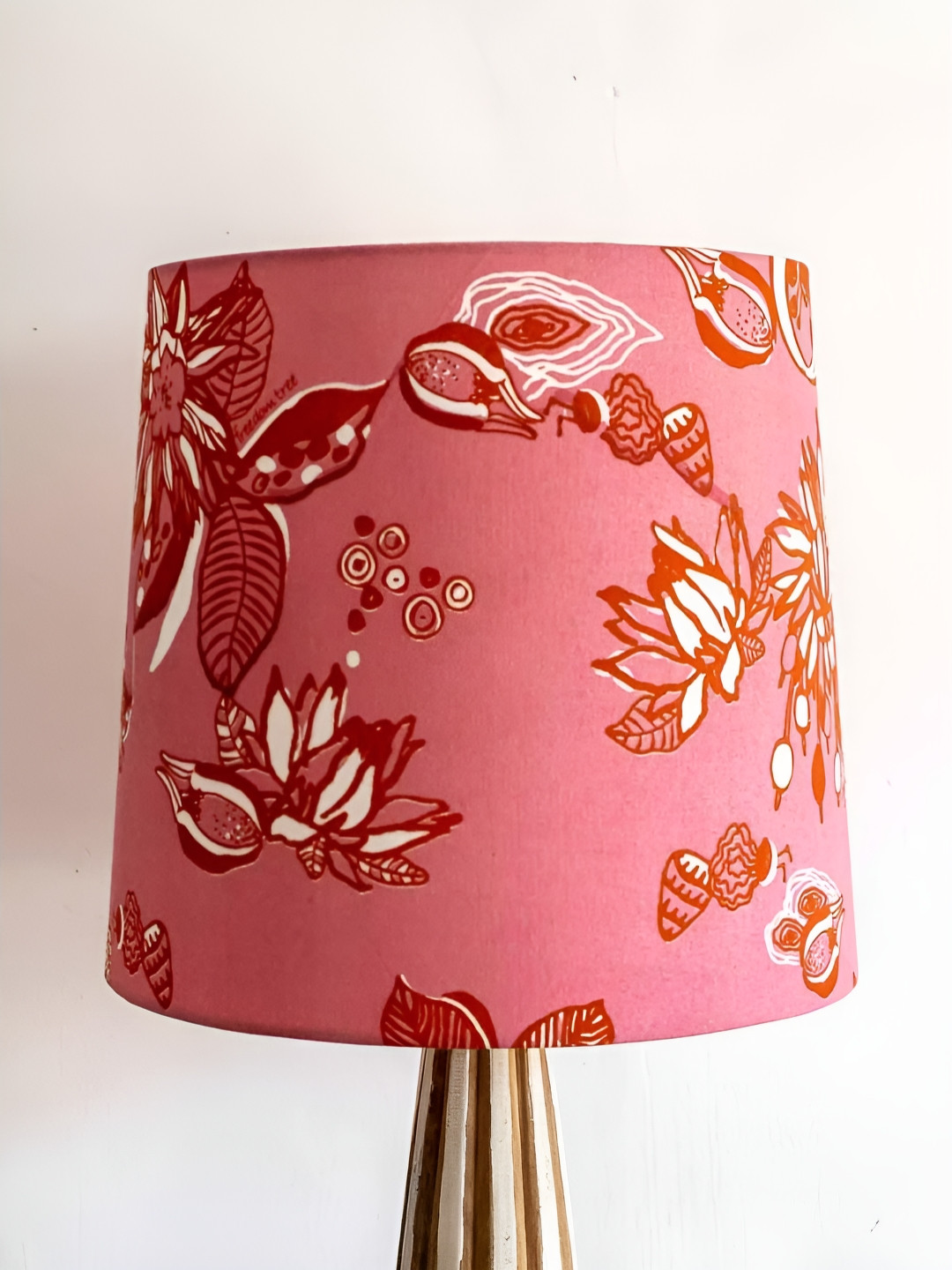 FREEDOM TREE Mahua Pink And White Printed Cylindrical Shaped Table Lamp