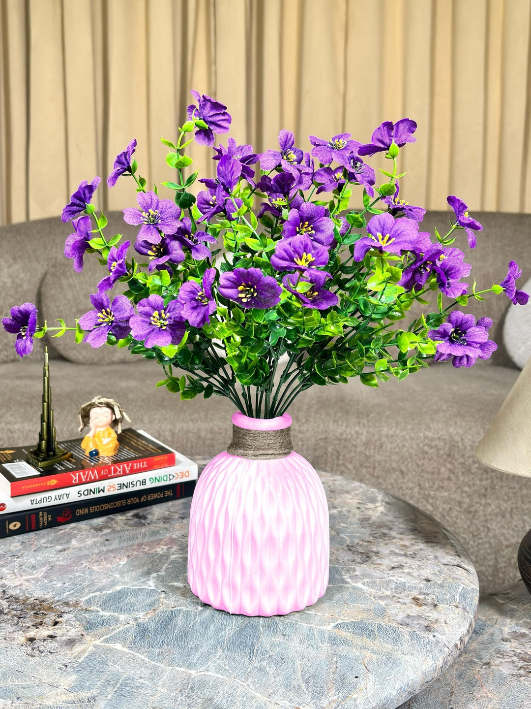 Dekorly Purple & Pink Artificial Flowers With Pot