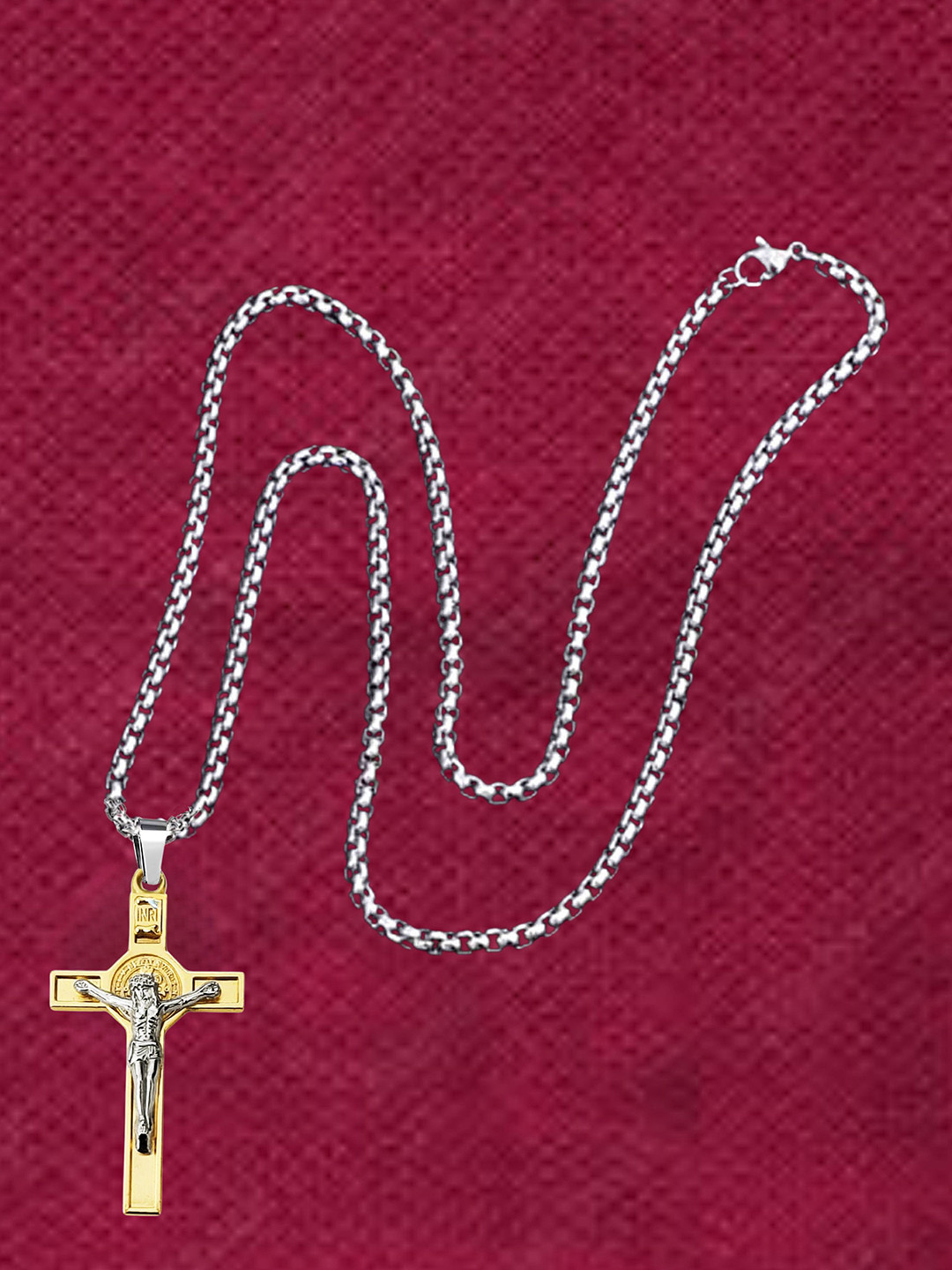 THE MEN GIFT Jesus Crucifix Cross Shaped Pendant With Chain