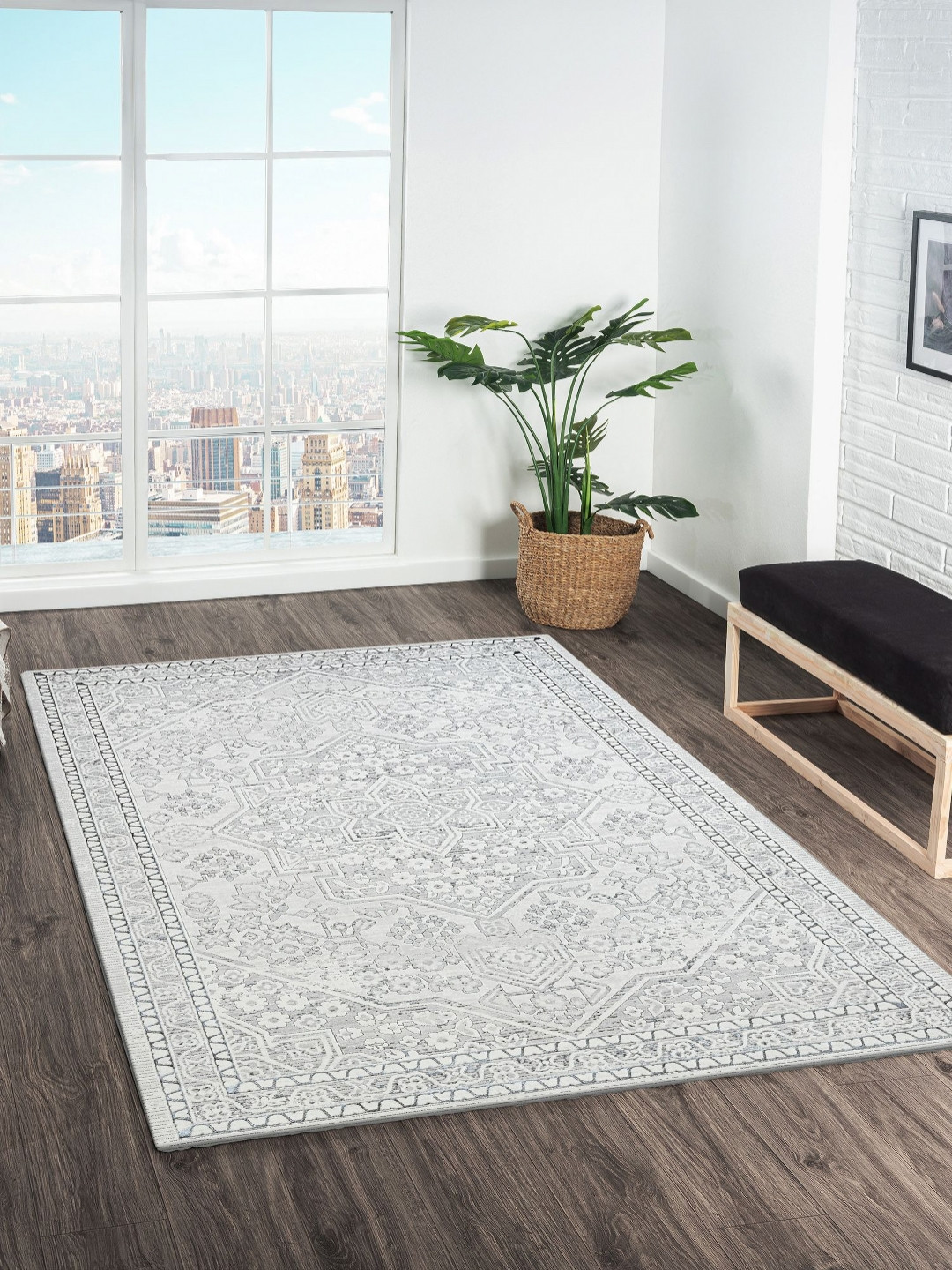 OBSESSIONS Cream-Coloured Traditional Anti-Skid Carpet