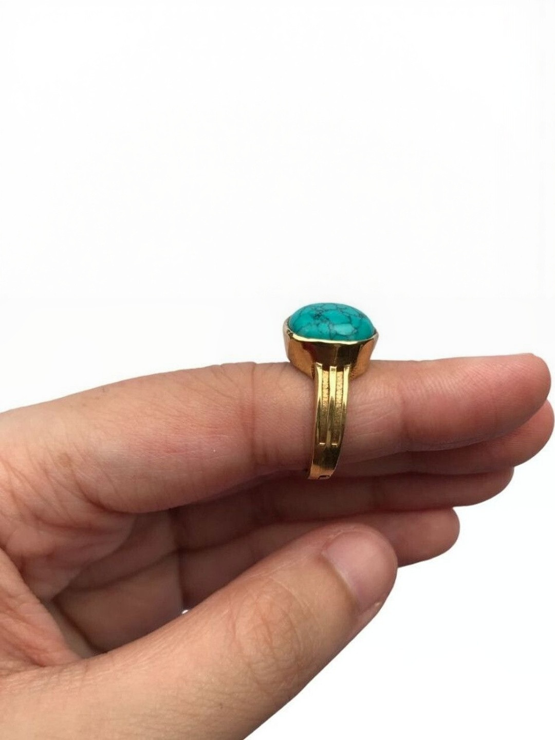 elitemart Unisex Turquoise Brass Finger Ring