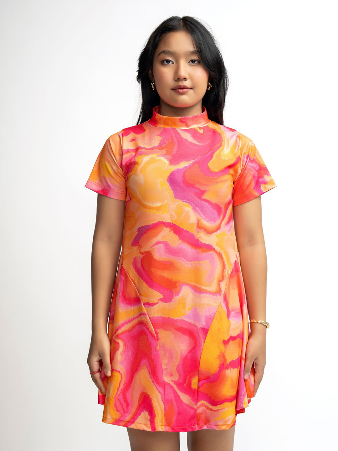 SEISHUN Girls Abstract Printed A-Line Above Knee Dress