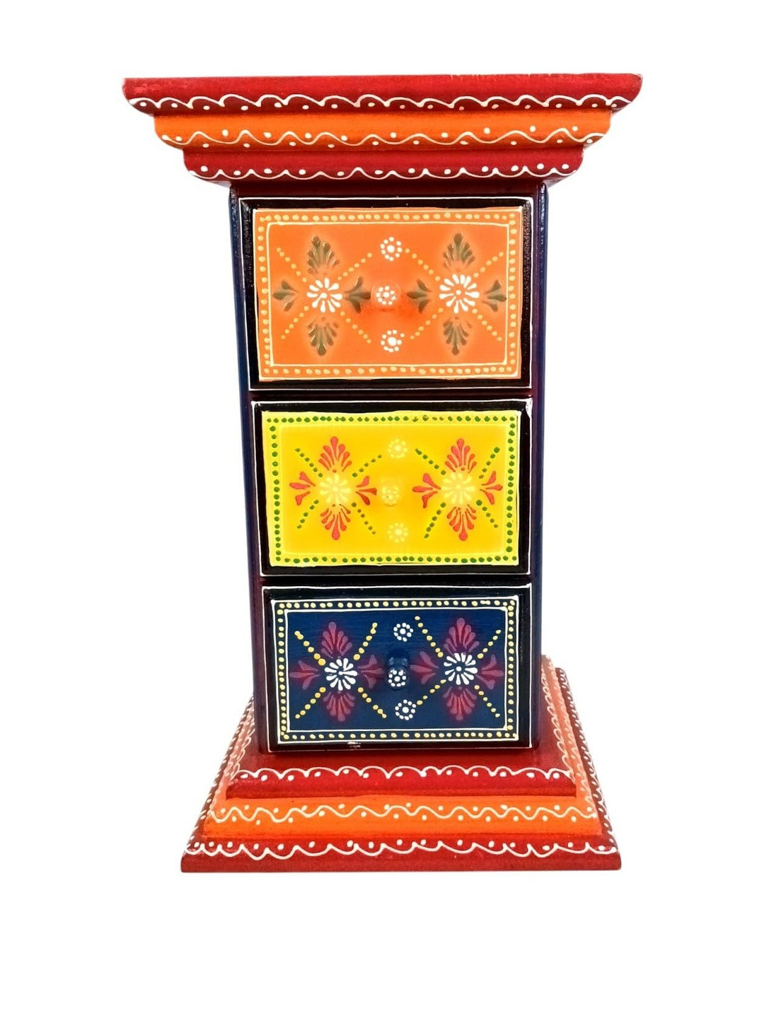 apka mart Handpainted Multicoloured Pillar Art 3 Drawers Side Table Showpiece
