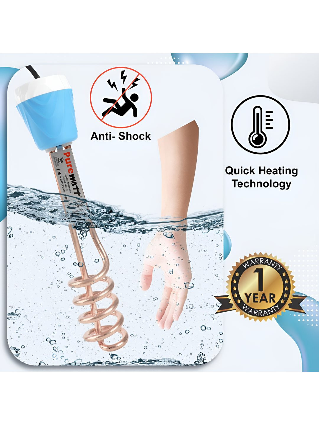PURE WATT Blue  2000 W Immersion Rod Water Heater - 30 L