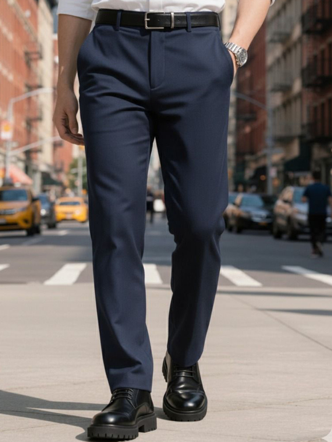 COVZ Men Relaxed Straight Leg Straight Fit Easy Wash Trousers