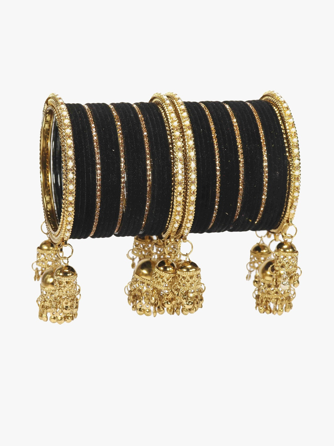 GLIKA Black Alloy Artificial Stones and Beads Bangle