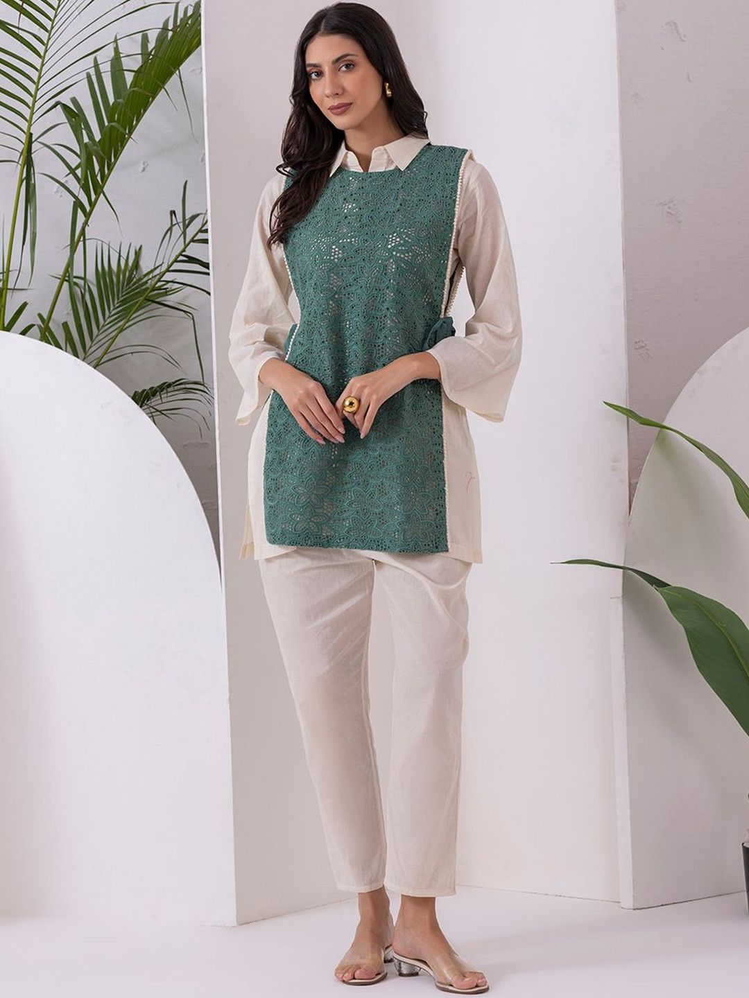 SEW Women Regular Kurta with Trousers & Embroidered Jacket