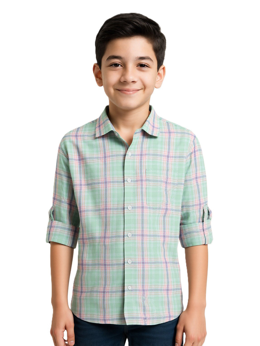 CAVIO Boys Comfort Fit Shepherd Checked Spread Collar Cotton Casual Shirt